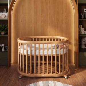 מיטת תינוק עגולה 3 ב 1 רקפת טבעי לבן מיטת תינוק עגולה 3 ב 1 רקפת טבעי לבן